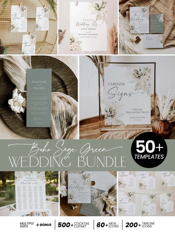 Boho Greenery Wedding Template Bundle