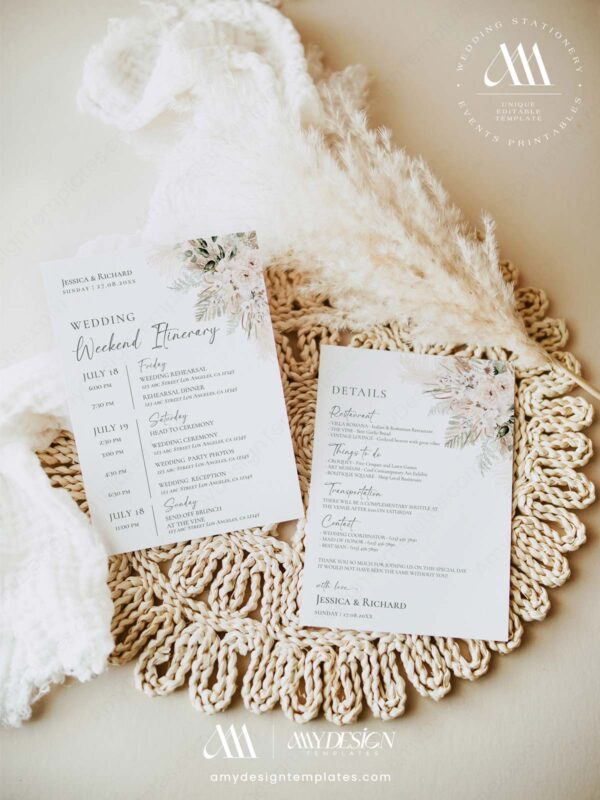 5+ Free Boho Wedding Itinerary Templates: Guide Your Guests with Style Collection of wedding itinerary templates at Amy Design Templates D024