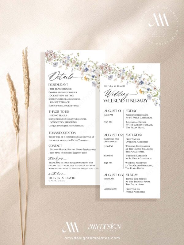 Day Of Wedding Itinerary Template | Weekend Timeline Printable