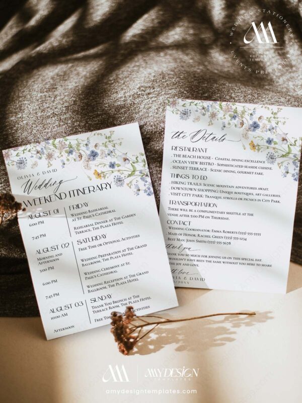 Editable Floral Wedding Weekend Itinerary Template | Wedding Events Timeline Printable