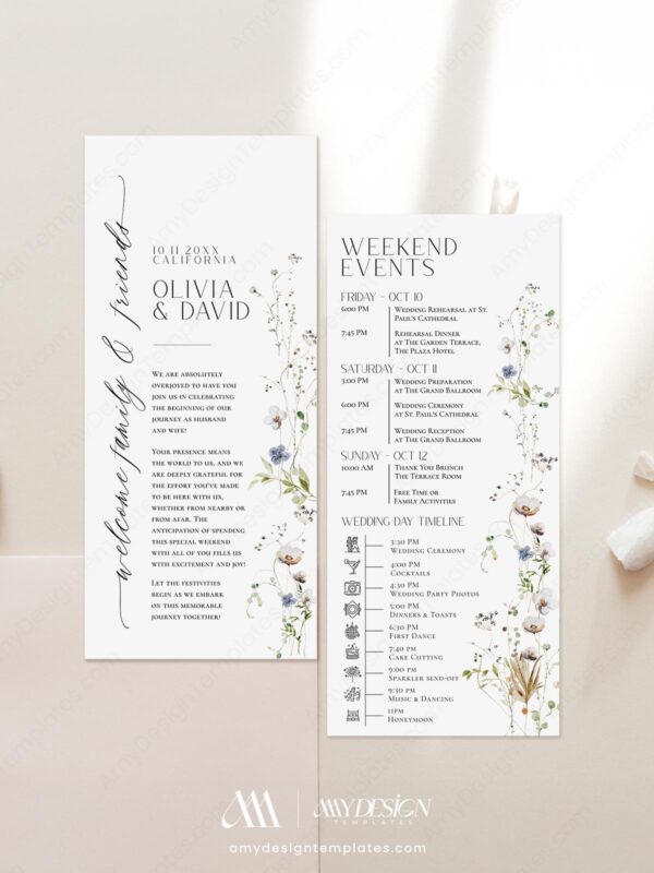 Wildflower Wedding Weekend Itinerary Template | Schedule Timeline Editable Printable
