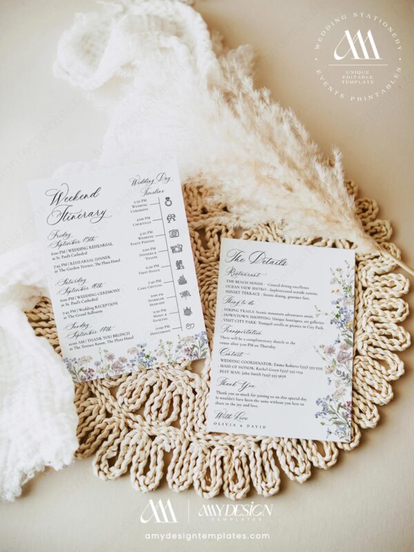 Modern Wedding Order of Events Template | Wedding Itinerary Weekend Schedule Timeline