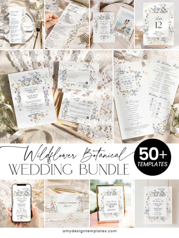 Wildflower Botanical Wedding Bundle | Complete Wedding Stationery Kit 50+ Templates