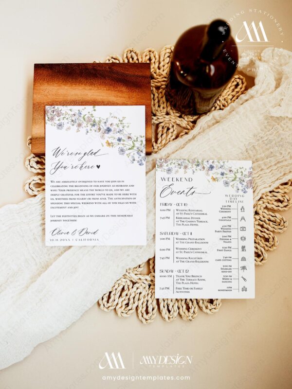 Wedding Welcome Bag Note and Timeline Template | Weekend Events Schedule Events