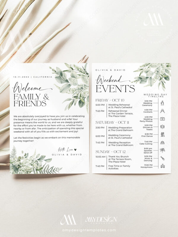 Printable Welcome Letter and Timeline Template | Printable Wedding Weekend Timeline