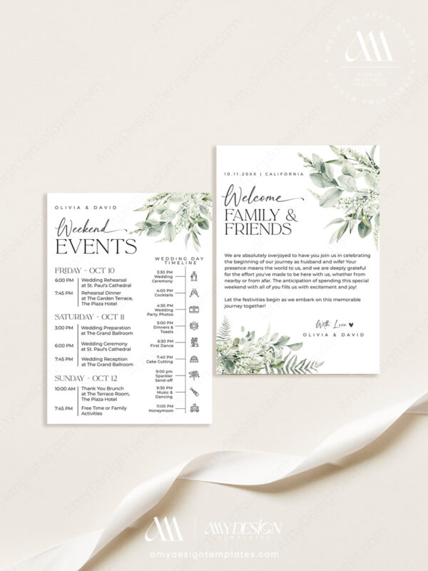 Printable Welcome Letter and Timeline Template | Printable Wedding Weekend Timeline