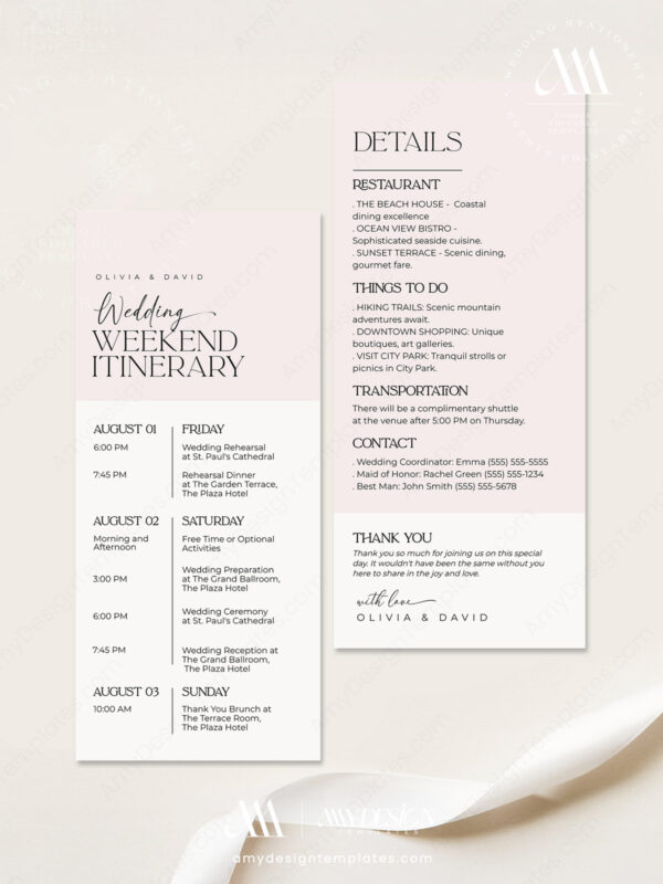 Editable Minimalist Wedding Itinerary Template | Modern Weekend Schedule Printable