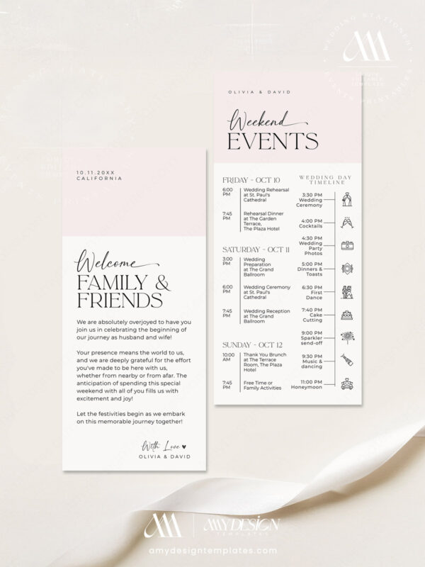 5+ Free Minimalist Wedding Itinerary Templates: Elegant Planning Made Simple Printable Wedding Weekend Itinerary Template | Editable Order of Events Wedding Schedule