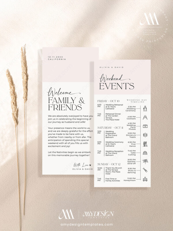 Printable Wedding Weekend Itinerary Template | Editable Order of Events Wedding Schedule