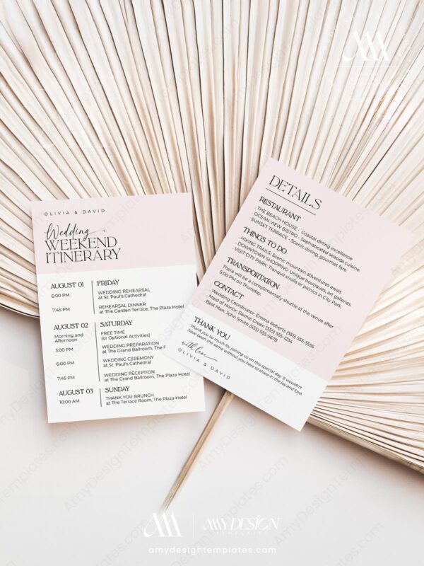Minimalist Wedding Itinerary Timeline Template | Weekend Events Schedule Timeline Card