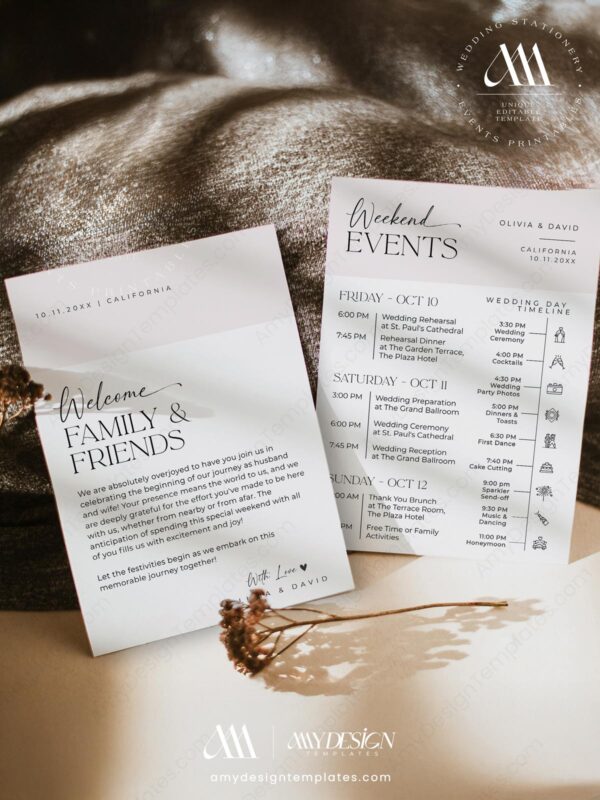 Wedding Welcome Bag Note Template Printable | Weekend Schedule Timeline With Icons