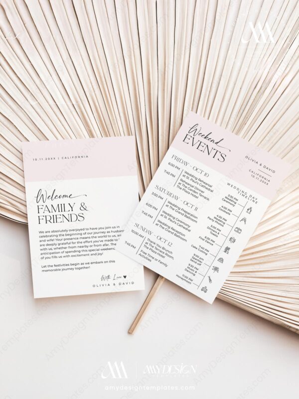 Wedding Welcome Bag Note Template Printable | Weekend Schedule Timeline With Icons