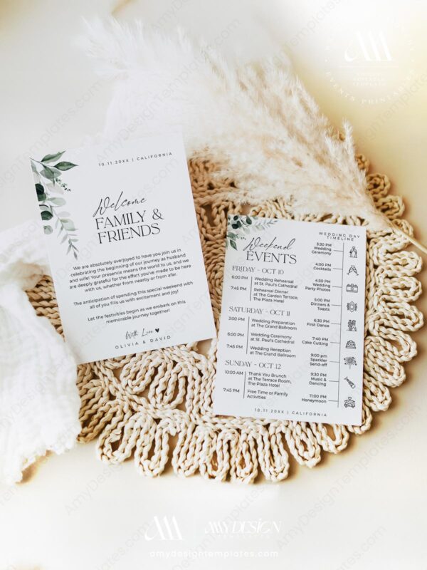 Minimal Wedding Welcome Bag Note | Editable Order of Events Wedding Schedule