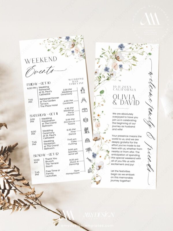 Weekend Events Timeline Printable | Wedding Itinerary Template