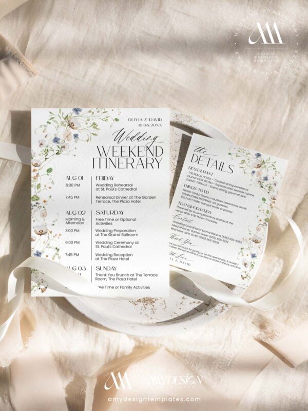 Boho Wildflower Wedding Welcome Sign Template | Welcome To Our Wedding Wildflower Wedding Itinerary Card | Minimalist Timeline Template Editable Printable