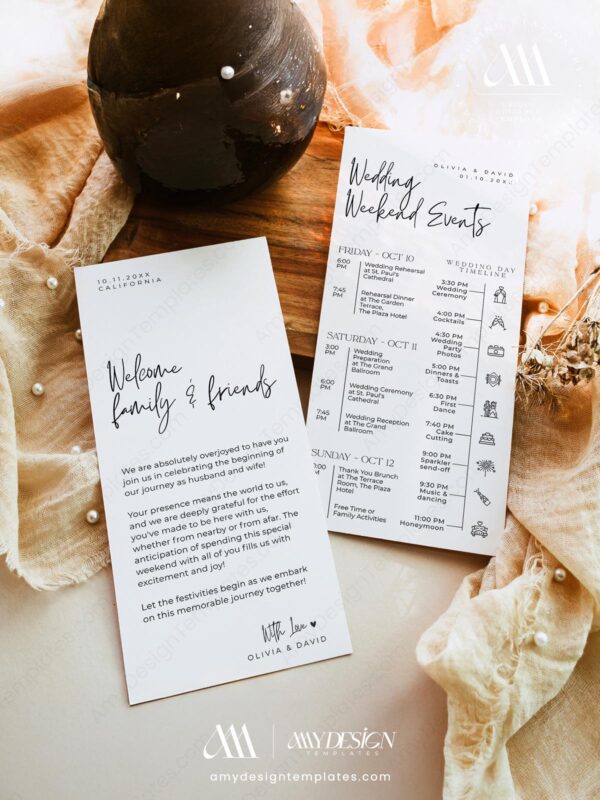 Minimalist Wedding Itinerary Template | Weekend Timeline With icons