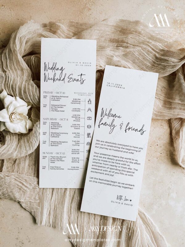 Minimalist Wedding Itinerary Template | Weekend Timeline With icons