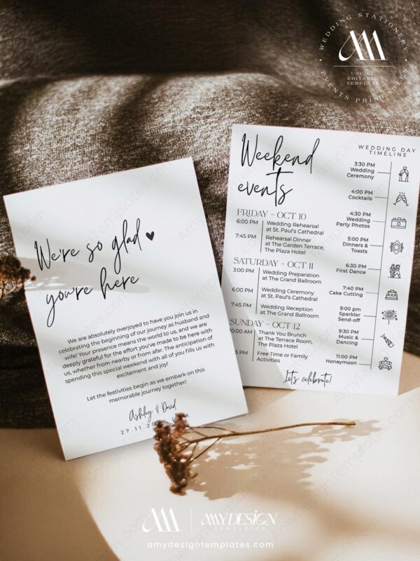 Wedding Welcome Bag Letter Printable | Weekend Events Schedule