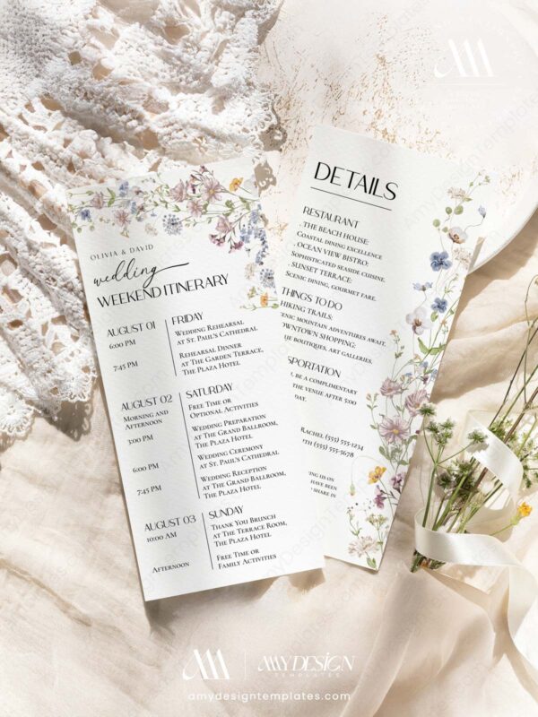 Wedding Weekend Events Schedule | Wedding Itinerary Card Printable