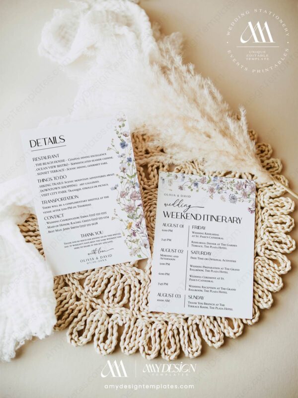 Wedding Day Itinerary Template | Weekend Events Schedule Editable Printable