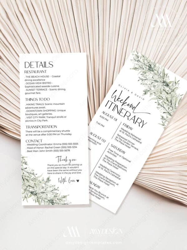 Weekend Wedding Itinerary Template | Weekend Schedule Event Cards