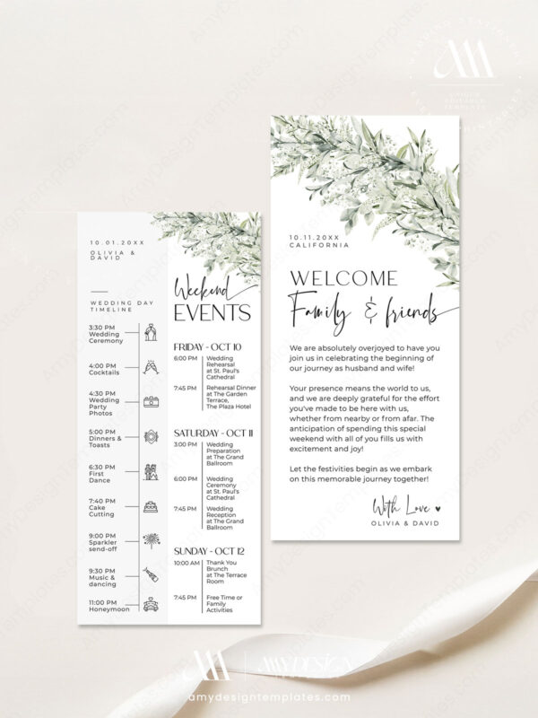Wedding Timeline Template | Itinerary Weekend Events Editable