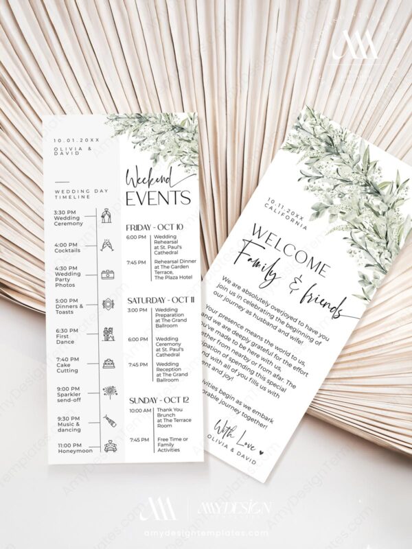 Wedding Timeline Template | Itinerary Weekend Events Editable