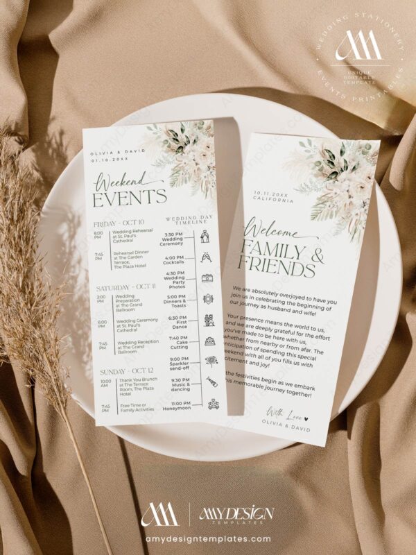 Destination Wedding Itinerary Template | Wedding Schedule Welcome Letter Printable