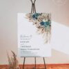Boho Wedding Welcome Sign Template Editable | Navy Blue & Teal Floral Pampas Grass Digital Download Boho Wedding Welcome Sign Template Editable | Navy Blue & Teal Floral Pampas Grass Digital Download