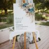 Boho Wedding Welcome Sign Template Editable | Navy Blue & Teal Floral Pampas Grass Digital Download