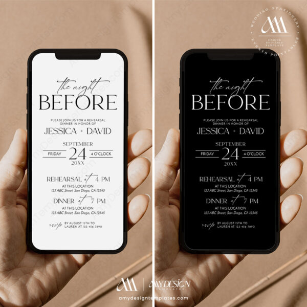 Minimalist Rehearsal Dinner Evite Template Electronic | Message Wedding Rehearsal Instant Download