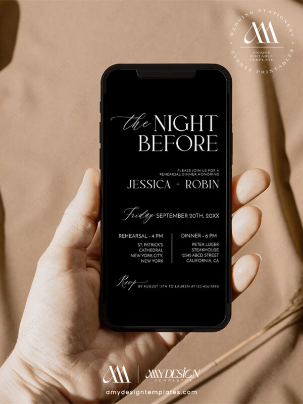 The Night Before Rehearsal Dinner Invitation Template | Minimalist Rehearsal Electronic Text