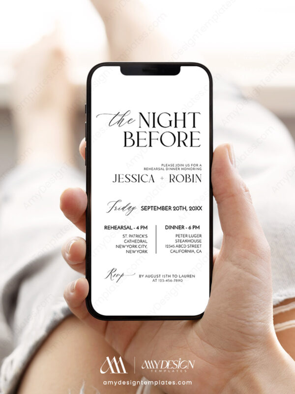 The Night Before Rehearsal Dinner Invitation Template | Minimalist Rehearsal Electronic Text