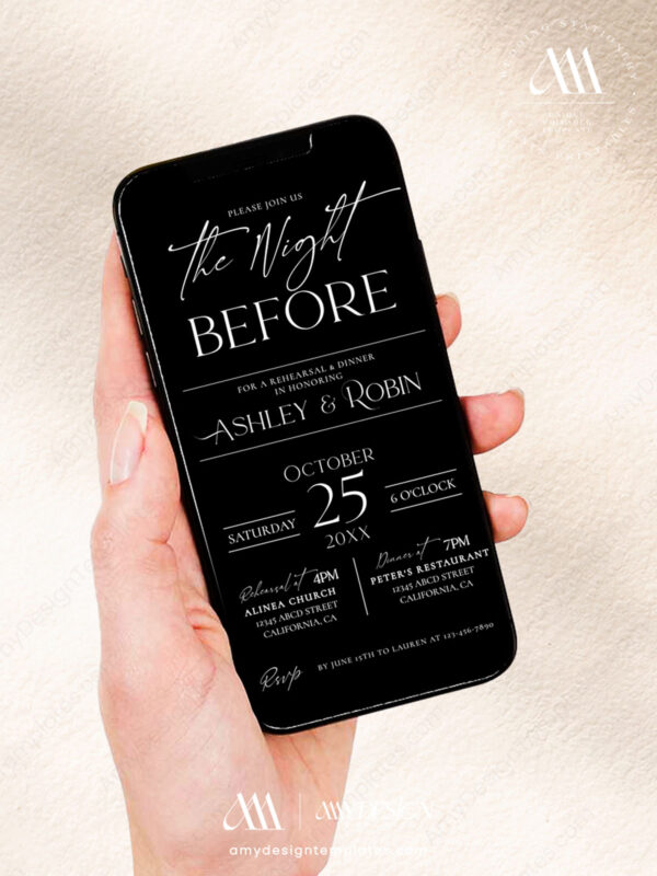 Modern Minimalist Wedding Rehearsal Dinner Evite Template | The Night Before Invitation Electronic