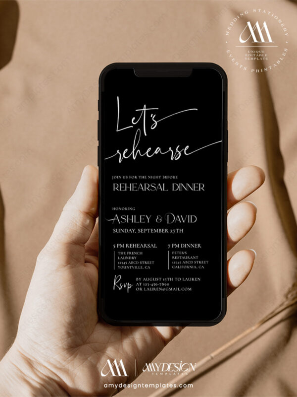 Minimalist Wedding Rehearsal Template Send Online | Modern Minimal The Night Before Invitation