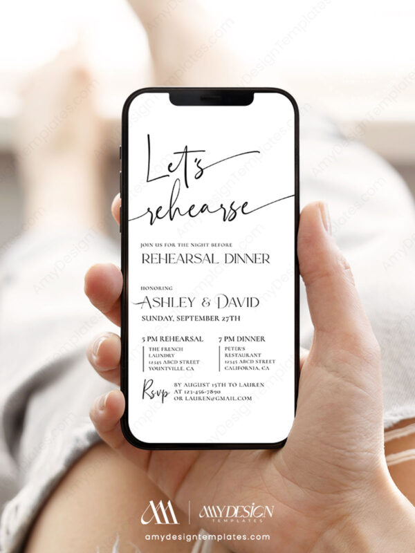 Minimalist Wedding Rehearsal Template Send Online | Modern Minimal The Night Before Invitation