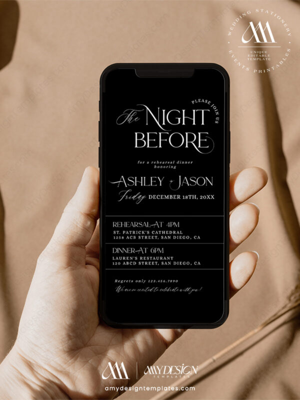 Electronic Rehearsal Dinner Invitation Template | The Night Before Invitation Evite Digital