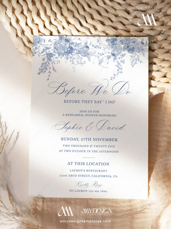 Wedding Rehearsal Dinner Invitation Card Printable | The Night Before Rehearsal Dinner Invite Template