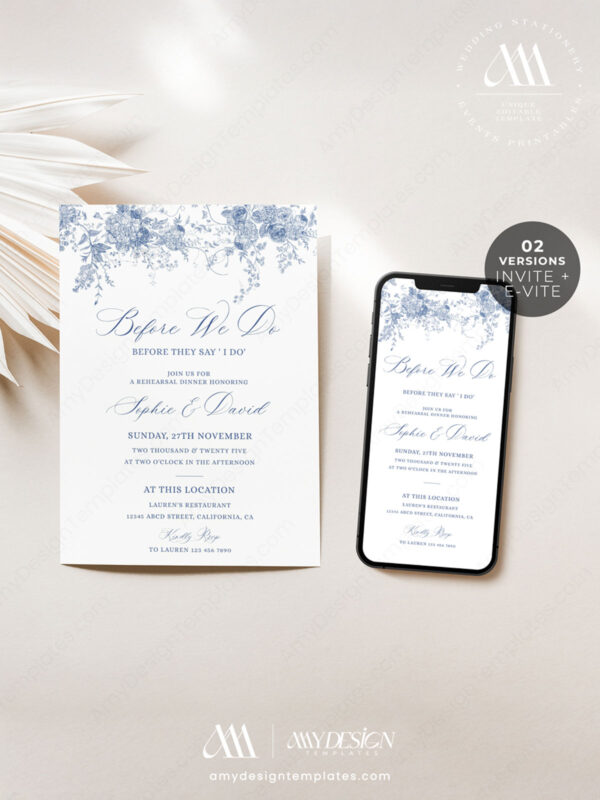 Wedding Rehearsal Dinner Invitation Card Printable | The Night Before Rehearsal Dinner Invite Template