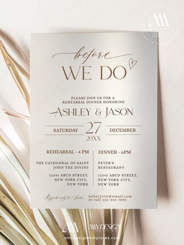 Wedding Rehearsal Dinner Invitation Template | Before We Do