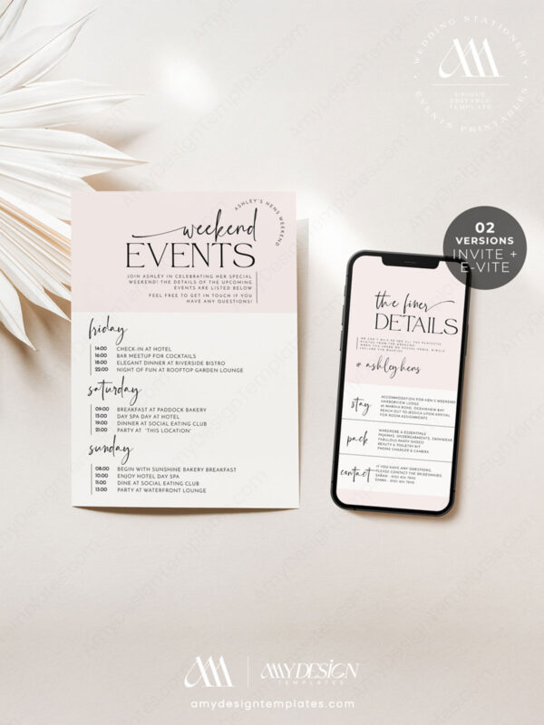 Bachelorette Weekend Itinerary Template Editable | Modern Schedule Itinerary Bachelorette