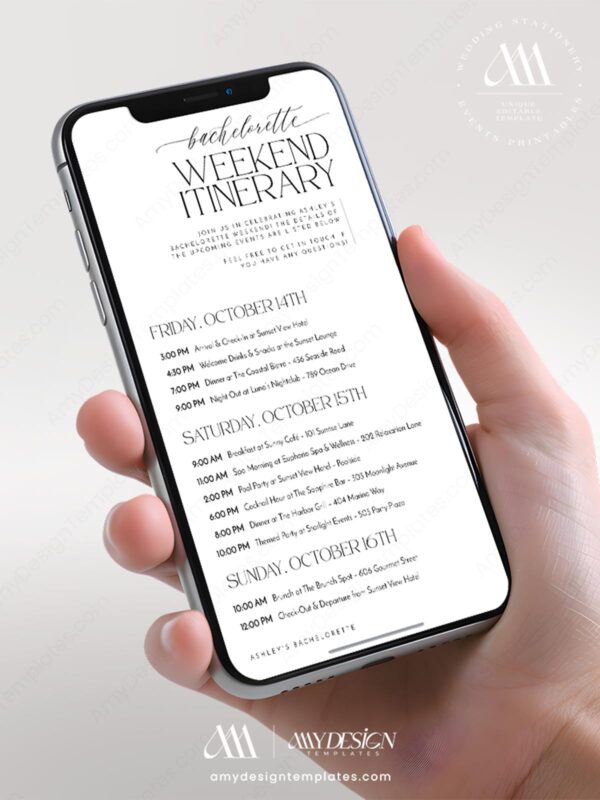 Bachelorette Itinerary Template | Schedule Itinerary Bachelorette Party Electronic Digital Evite