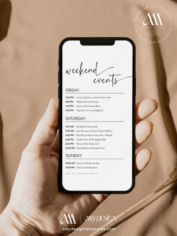 Bachelorette Schedule Weekend Itinerary Printable | Timeline Schedule of Events Instant Download