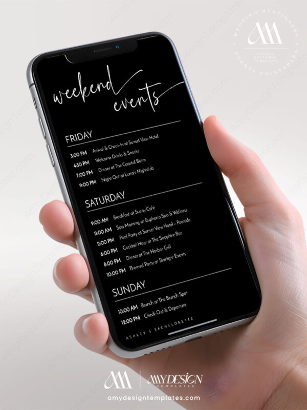 Bachelorette Schedule Weekend Itinerary Printable | Timeline Schedule of Events Instant Download