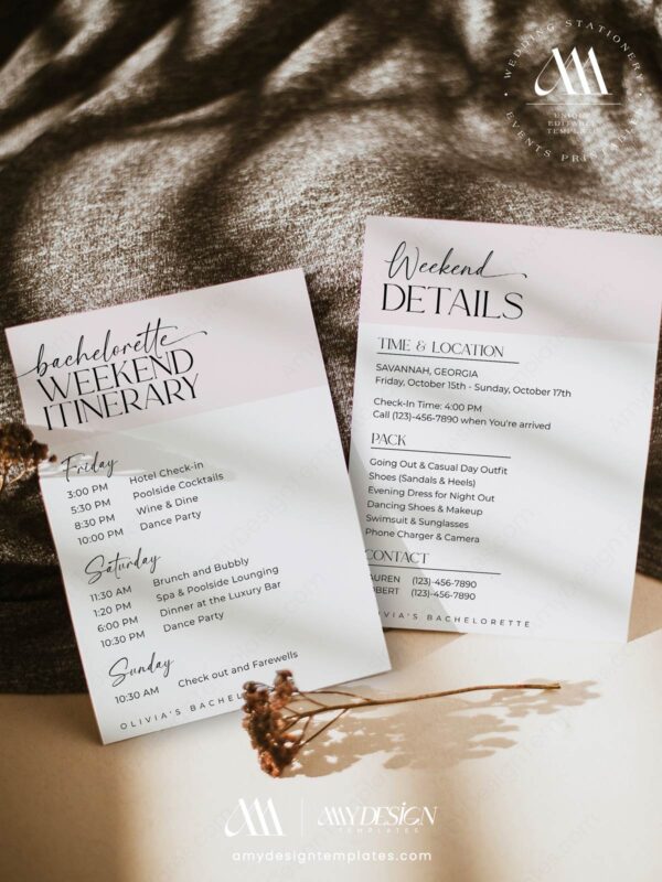 Schedule Itinerary Bachelorette Party Printable Template | Timeline Schedule of Events Digital Download