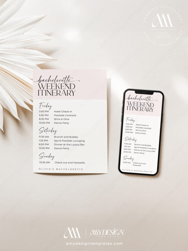 Schedule Itinerary Bachelorette Party Printable Template | Timeline Schedule of Events Digital Download