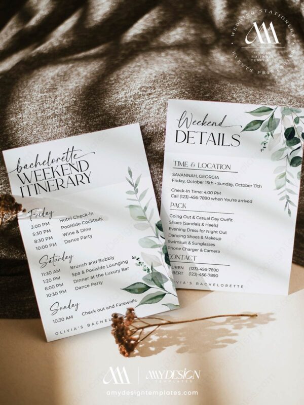 Modern Bachelorette Itinerary Template | Itinerary Bachelorette Party Printable Editable