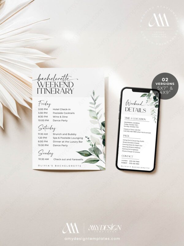 Modern Bachelorette Itinerary Template | Itinerary Bachelorette Party Printable Editable