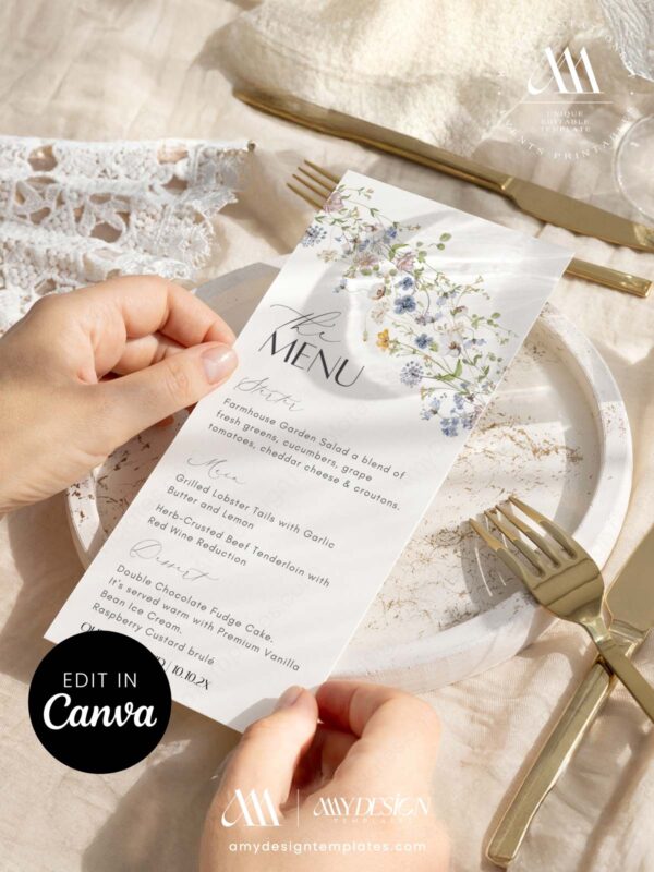 10+ Free Floral Menu Wedding Templates: Design a Bloom-Filled Feast 10 Free Printable Wedding Menu Template Canva Editable Amy Design 9