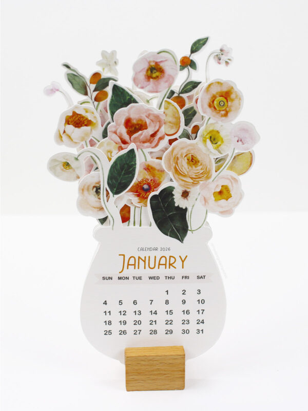 Peach Citrus 2026 Desk Calendar Printable | Watercolor Orange Floral Monthly Planner (SVG, PNG, PDF Templates)